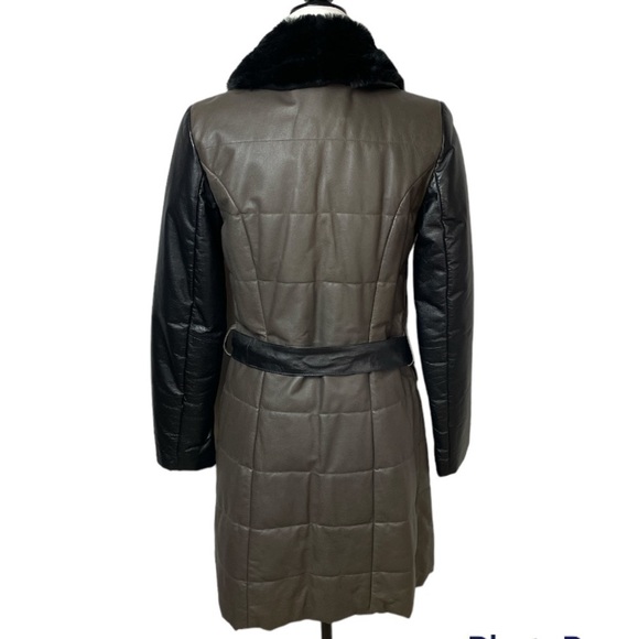 DANIER two color leather fur trim collar coat sz XS - Picture 5 of 9